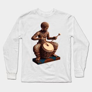 Afrocentric Man Wooden Carving Drums Long Sleeve T-Shirt